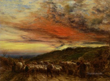 Linnell John Homeward Bound atardecer 1861 ovejas Pinturas al óleo